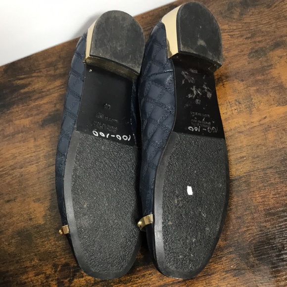 Vintage Napoleoni Navy Leather Quilted Gold Heels Ballet Flats Made in Italy - Picture 9 of 10